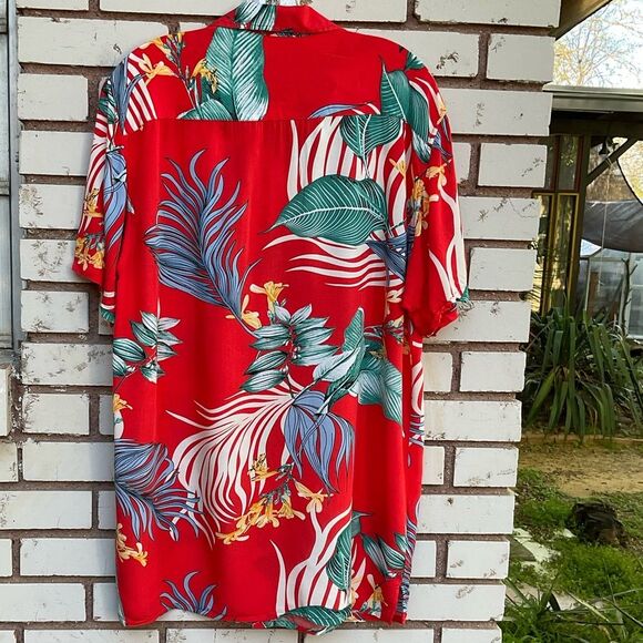Alex Vando Premium Aloha Beach Hawaiian Button Down Shirt Orange Leaf Medium - Picture 3 of 10